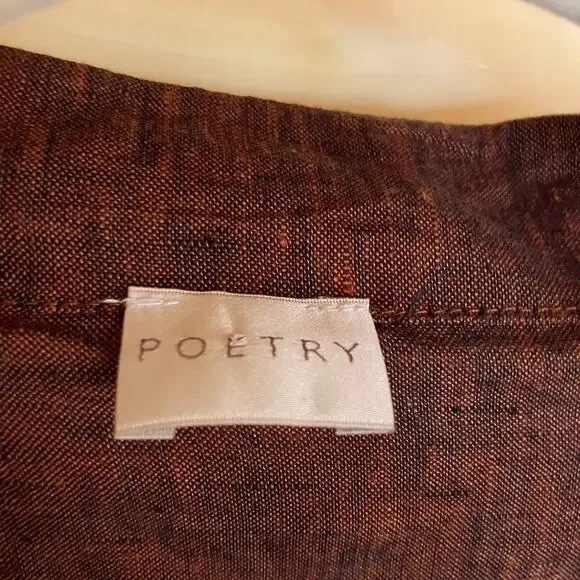 Poetry Brown Linen Peplum Button Down Top - Picture 10 of 10